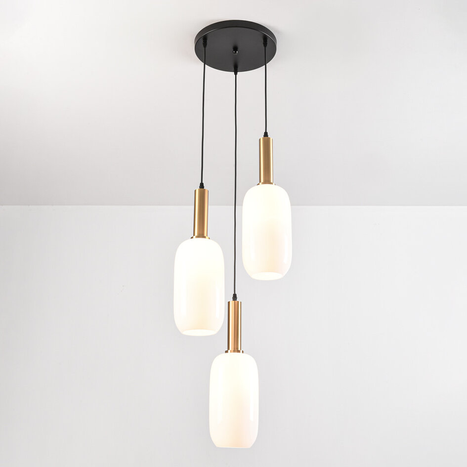 Hanglamp Dayley met melkwit glas, 3-lichts