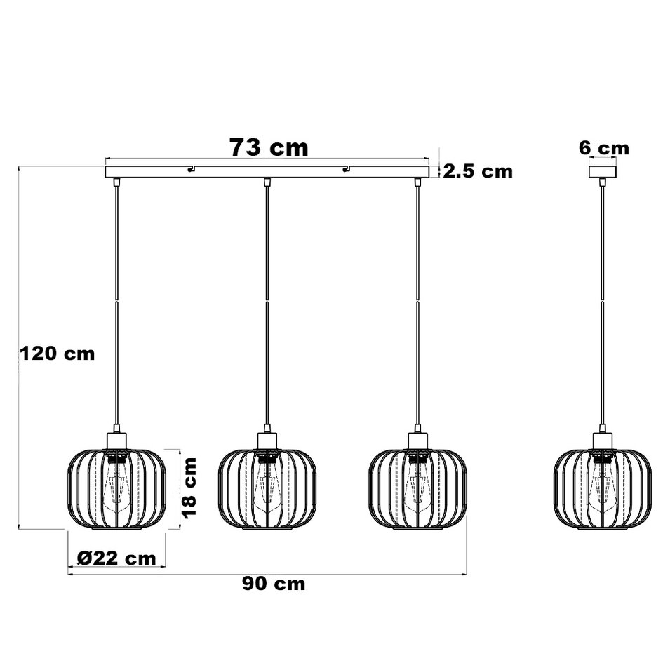 Hanglamp Dilan met smoke glas, 3-lichts - zwart
