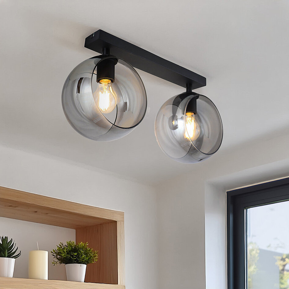 Plafondlamp met rond smoke glas, 2-lichts - Orbitique