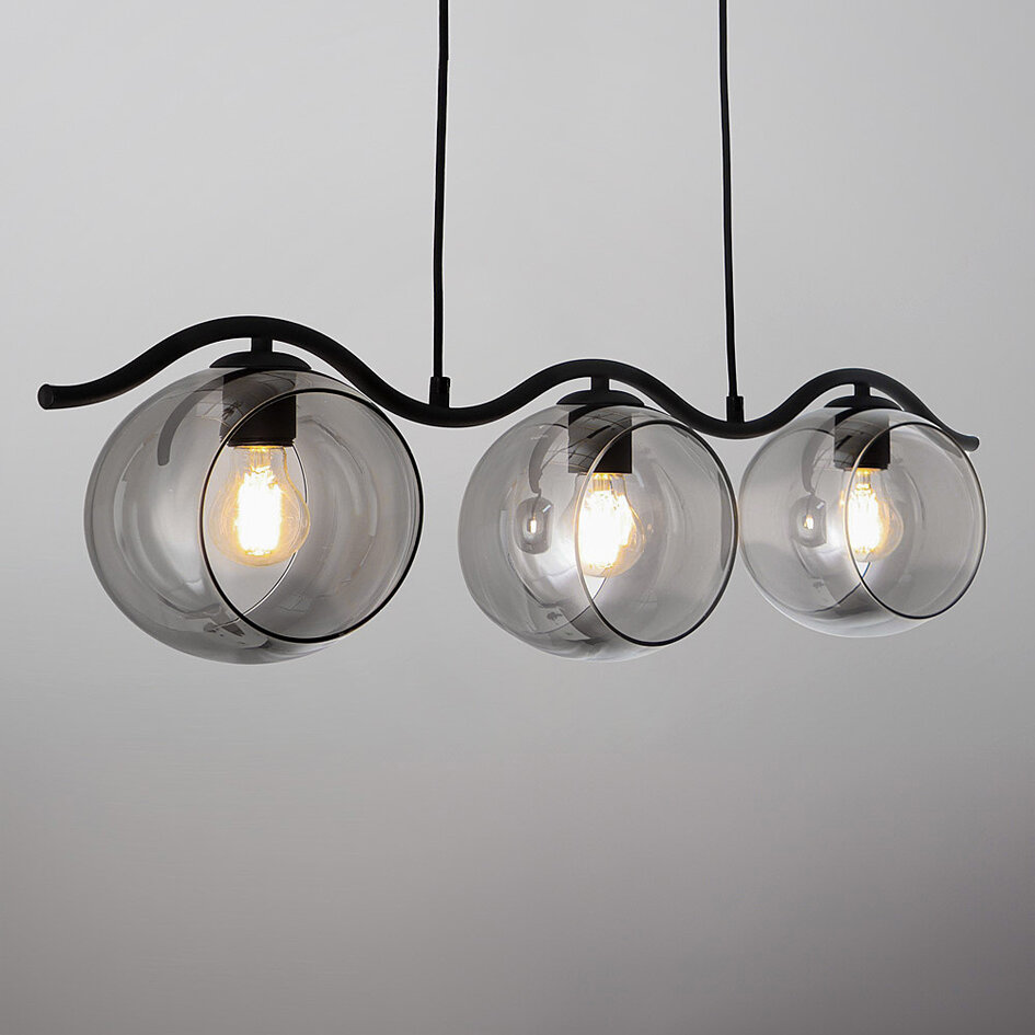 Moderne hanglamp met rond smoke glas, 3-lichts - Curvatura