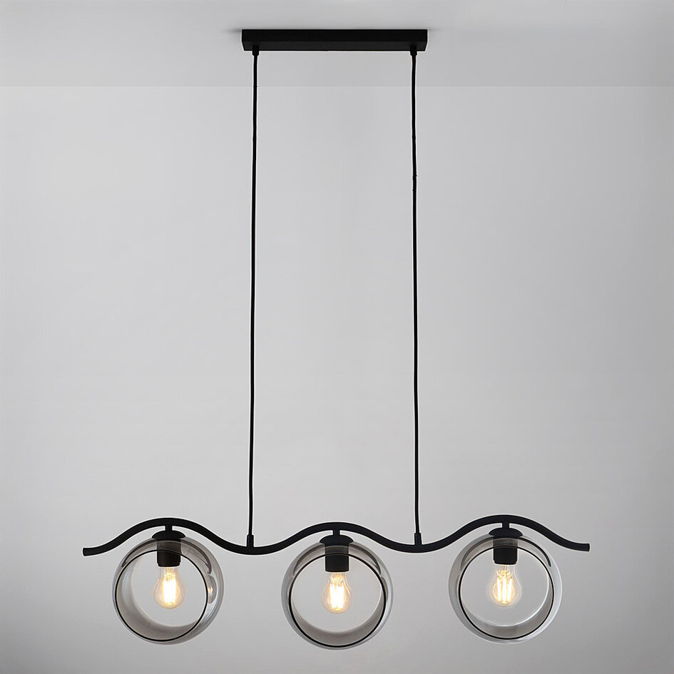 Moderne hanglamp met rond smoke glas, 3-lichts - Curvatura