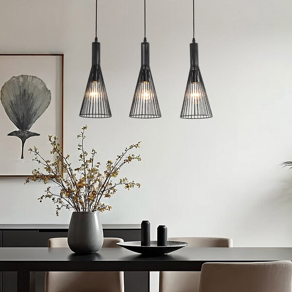 Industriële hanglamp zwart metaal 3-lichts – Sofia