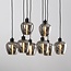 8-lichts hanglamp zwart met smoke grijs glas - Sidney