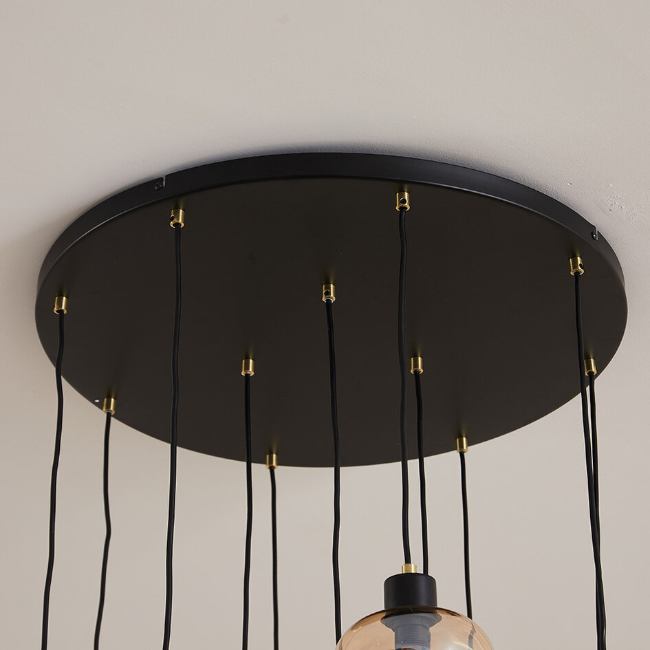 11-lichts hanglamp zwart met amber glas - Hanford