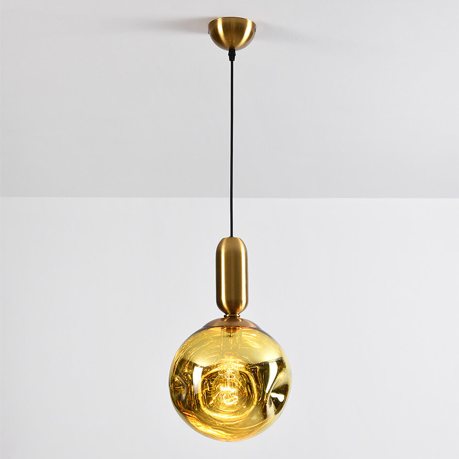 1-lichts hanglamp Lewis met golvend glas - goud