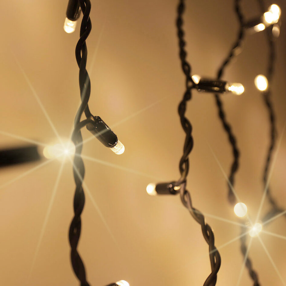 Lichtgordijn koppelbaar zwart | vanaf 2 meter | 300 LEDs | 2200K extra warm wit met twinkel | rubber