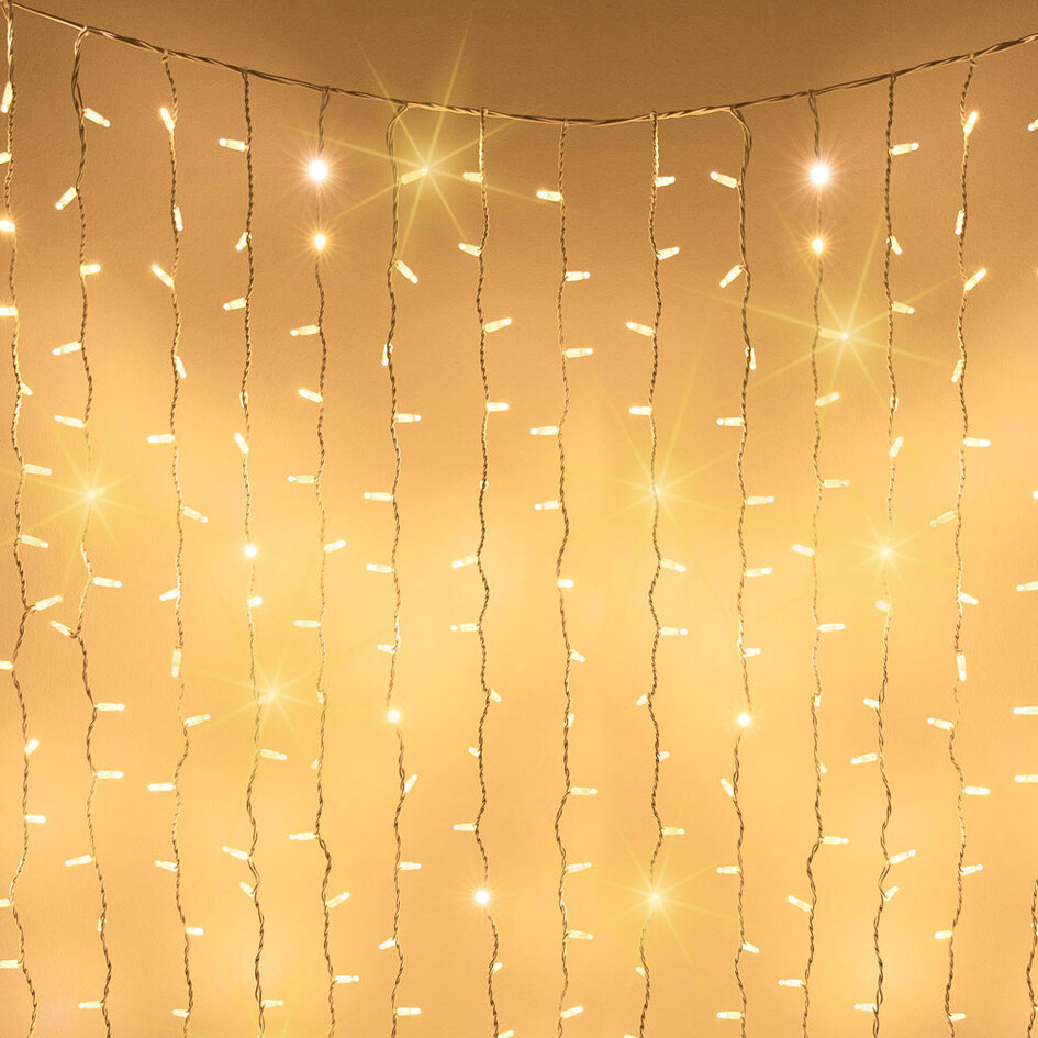 Lichtgordijn koppelbaar wit | vanaf 2 meter | 300 LEDs | 2200K extra warm wit met twinkel | rubber