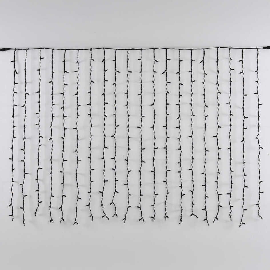 Lichtgordijn koppelbaar zwart | vanaf 2 meter | 300 LEDs | 2200K extra warm wit met twinkel | rubber