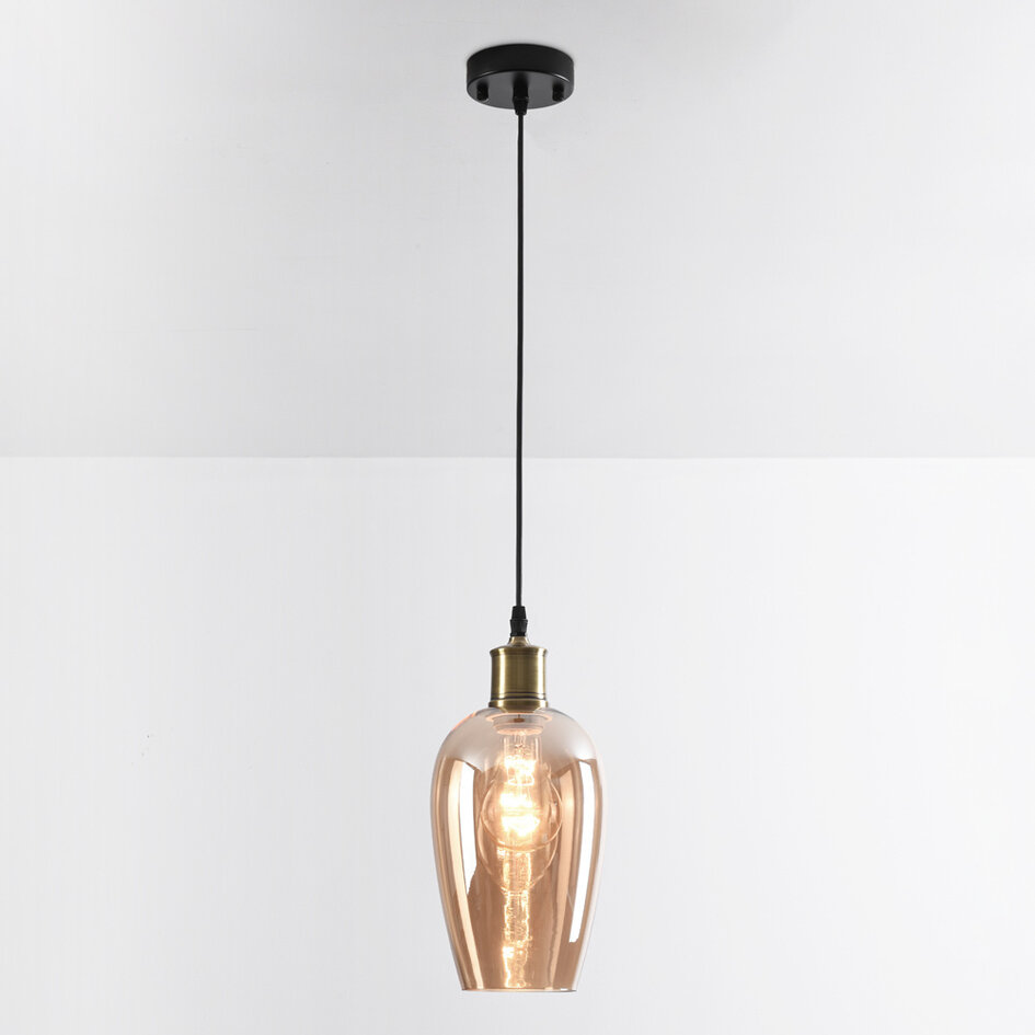 1-lichts hanglamp Verona amber - langwerpig egaal glas