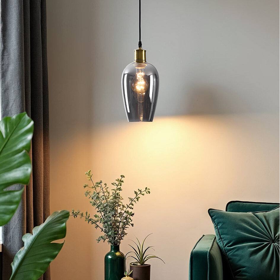 1-lichts hanglamp Verona - smoke spiegeleffect - langwerpig glas