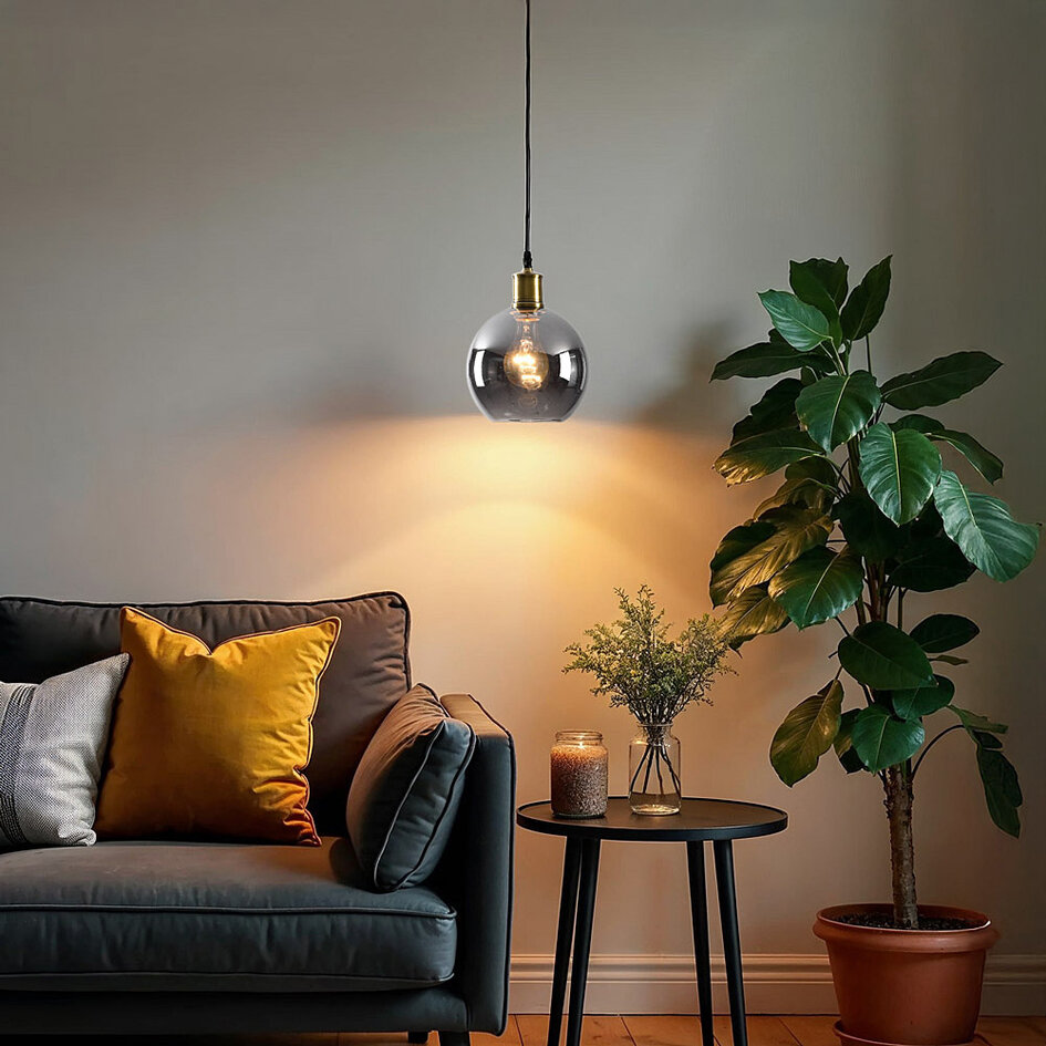 1-lichts hanglamp Verona smoke spiegeleffect - rond glas