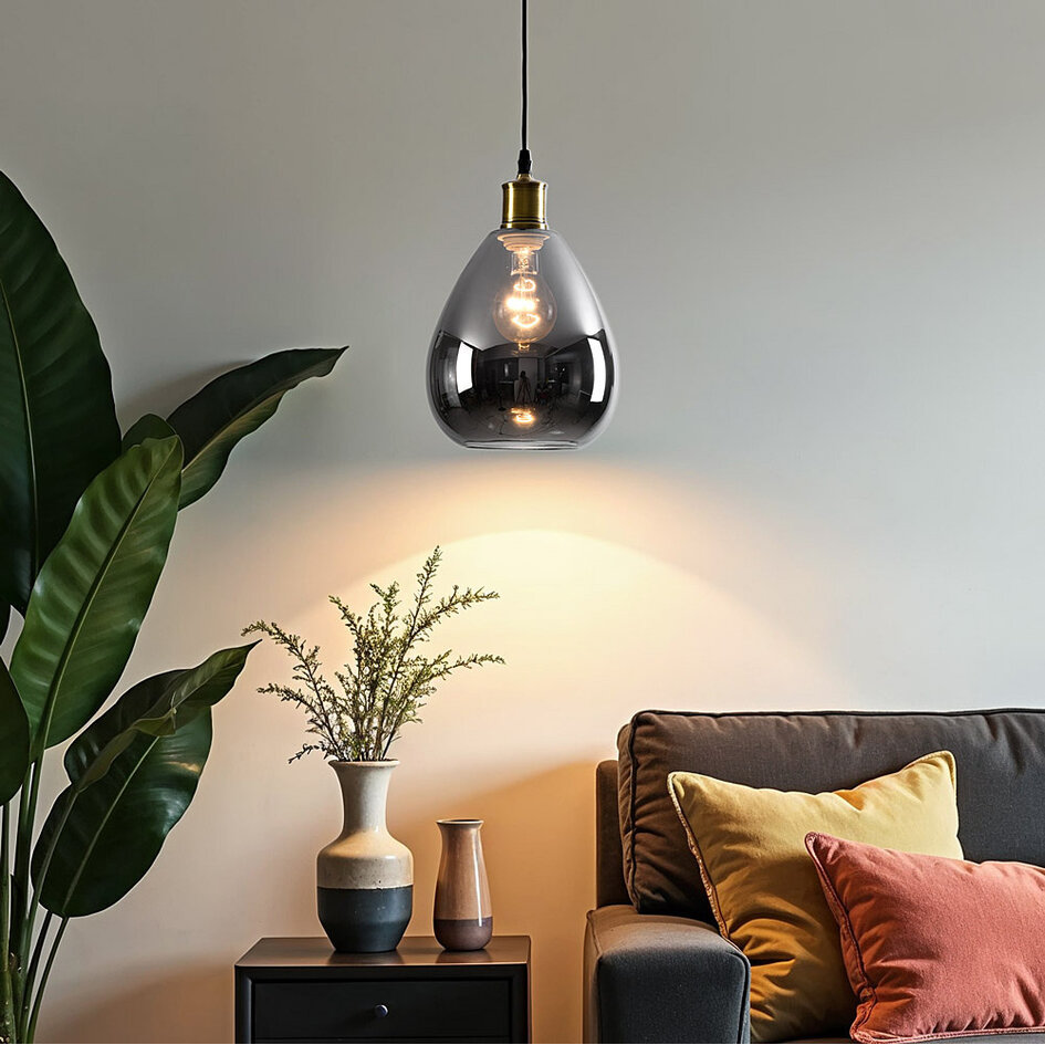 1-lichts hanglamp Verona smoke spiegeleffect - druppel egaal glas