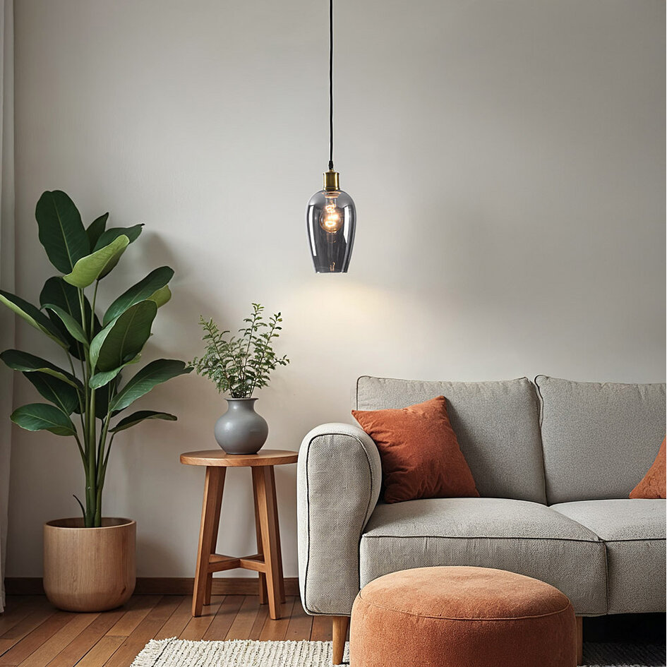 1-lichts hanglamp Verona smoke - langwerpig egaal glas