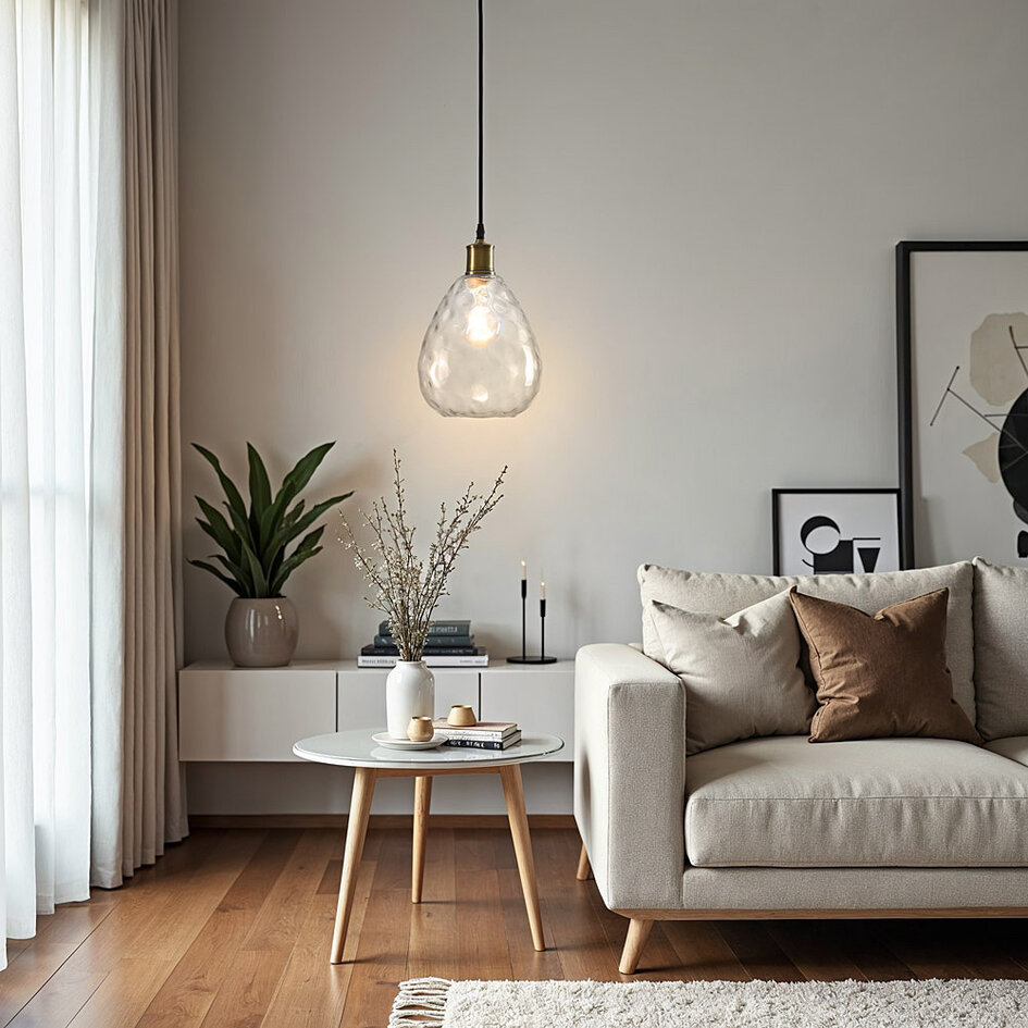 1-lichts hanglamp Verona transparant - druppel glas bolling