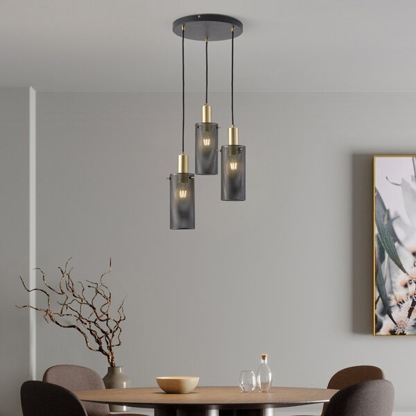 Minimalistische hanglamp met zwarte kap, 3-lichts - Valji