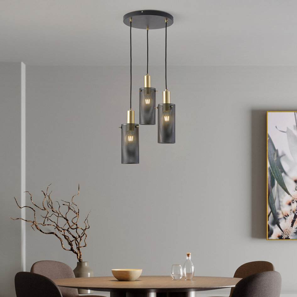 Minimalistische hanglamp met zwarte kap, 3-lichts - Valji