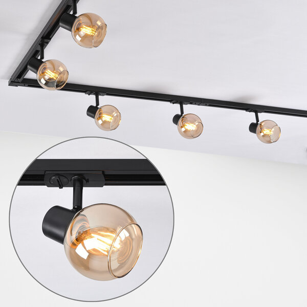 Modern 1-fase railsysteem van 3 meter met Melle amber spots - plafondlamp