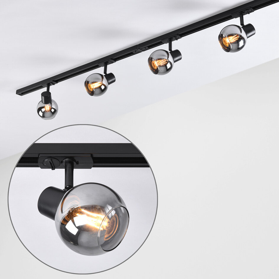 Modern 1-fase railsysteem van 1,5 meter met Melle smoke spots - plafondlamp