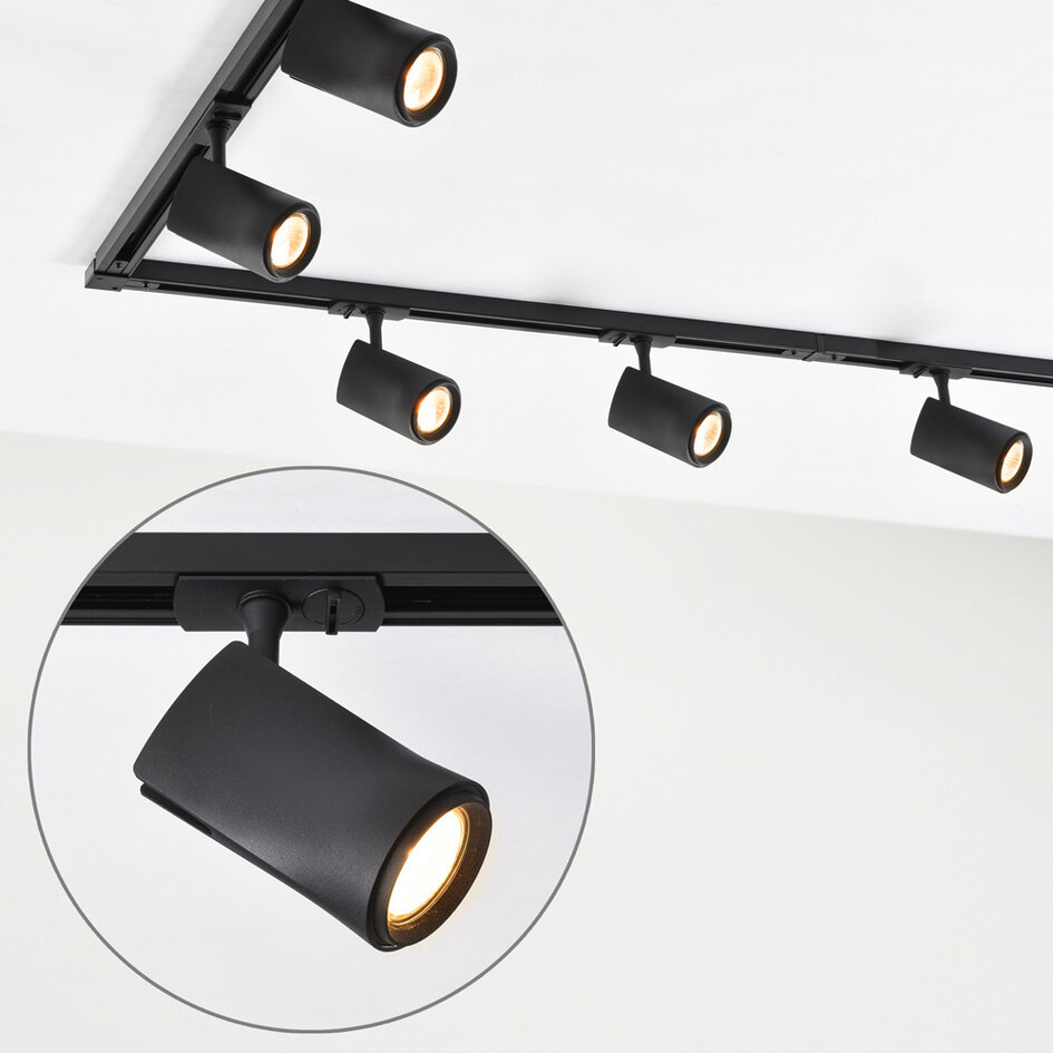 Modern 1-fase railsysteem van 3 meter met Lola spots - zwart