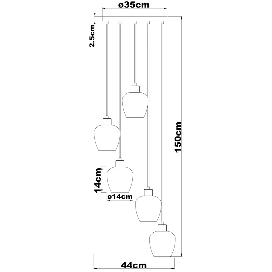 5-lichts hanglamp met amber glas - Glendale