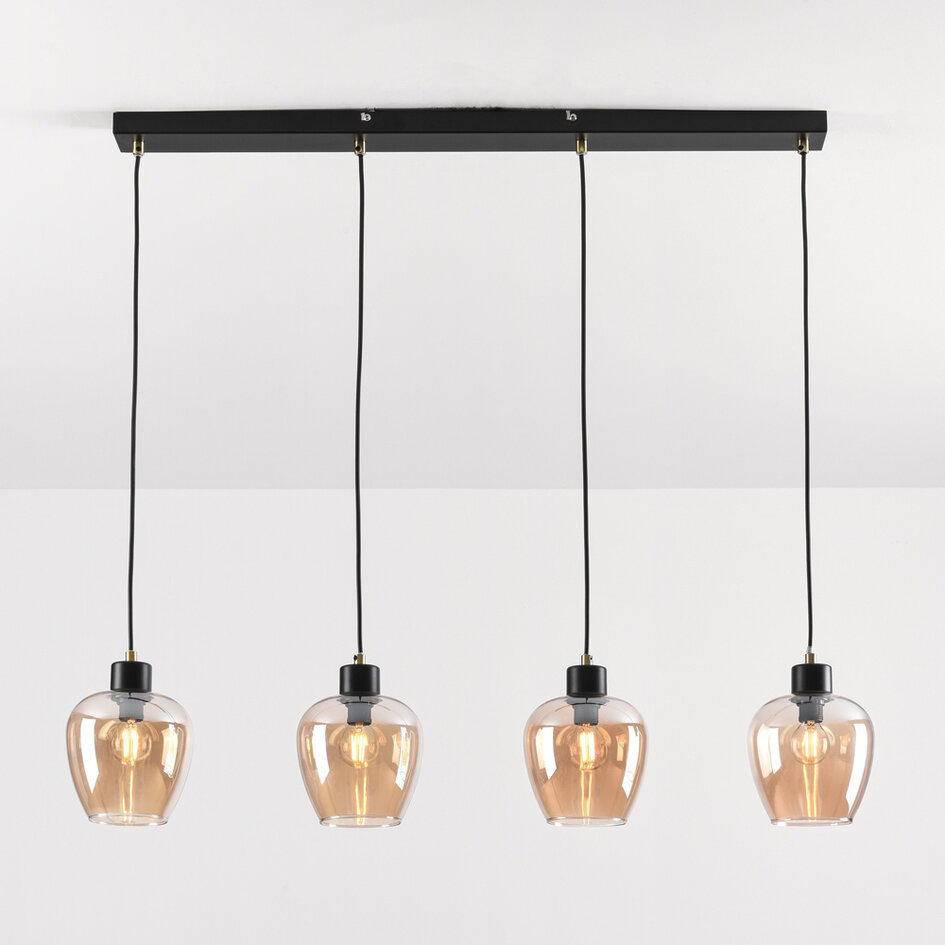 4-lichts hanglamp met amber glas - Sanford