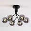 Zwarte plafondlamp met smoke glas en spiegeleffect, 6-lichts - Leon