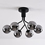 Zwarte plafondlamp met smoke glas en spiegeleffect, 6-lichts - Leon