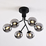 Zwarte plafondlamp met smoke glas en spiegeleffect, 6-lichts - Leon