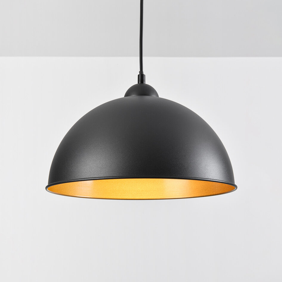 1 fase rail hanglamp Fos - zwart met gouden binnenkant