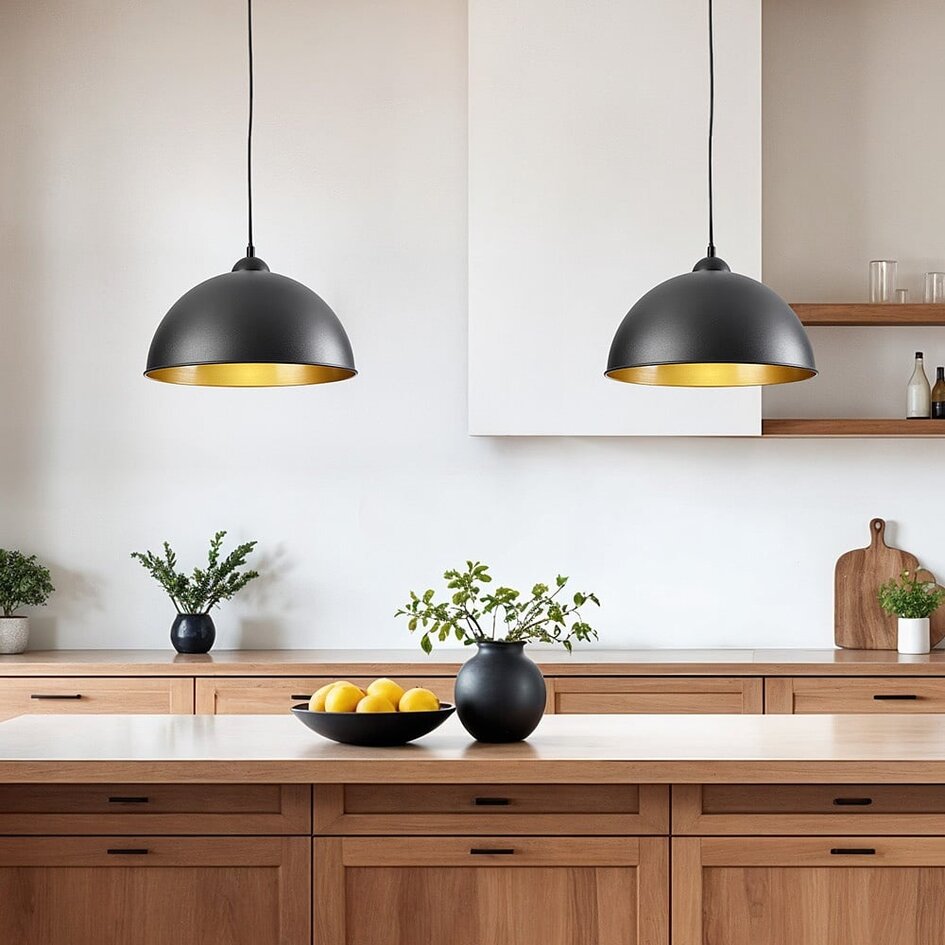 1 fase rail hanglamp Fos - zwart met gouden binnenkant