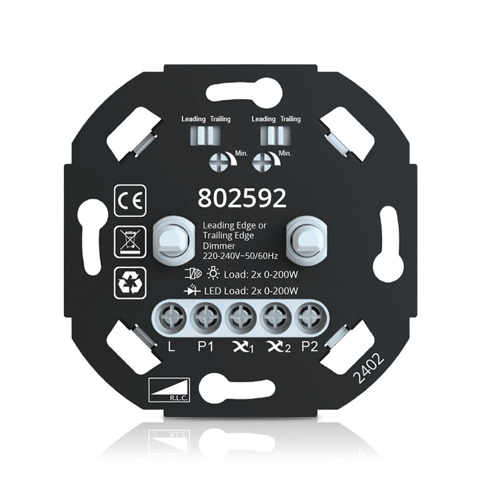 Duo muurdimmer, inbouw 2 x 0-200W