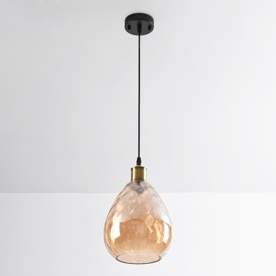 1-lichts hanglamp Verona amber - druppel vorm bolling glas