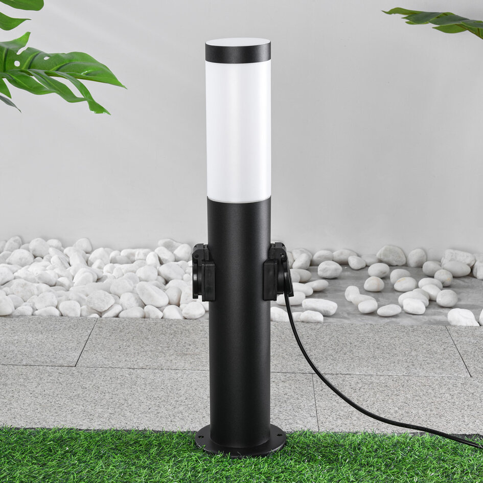 RVS staande buitenlamp met 2 stopcontacten Jardin - rond