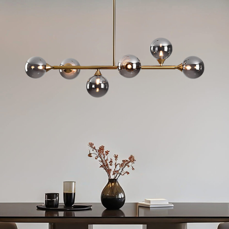 Design plafondlamp goud met smoke glas, 6-lichts - Aster