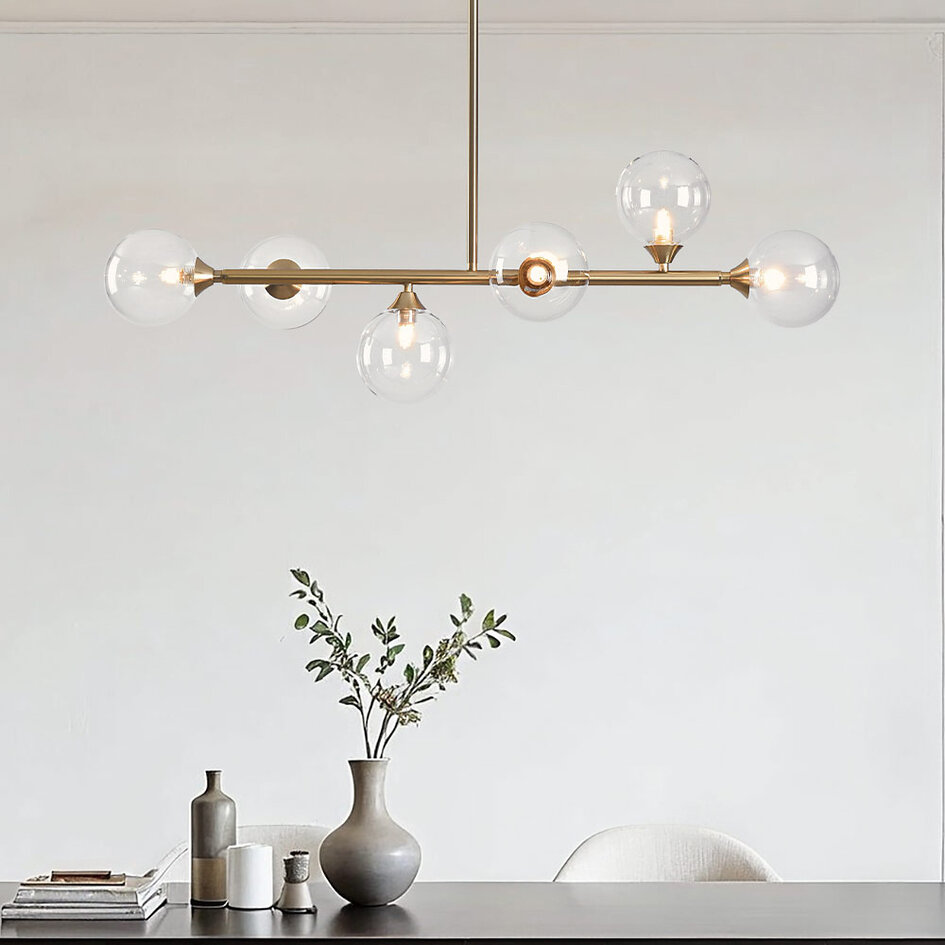Design plafondlamp goud met transparant glas, 6-lichts - Aster