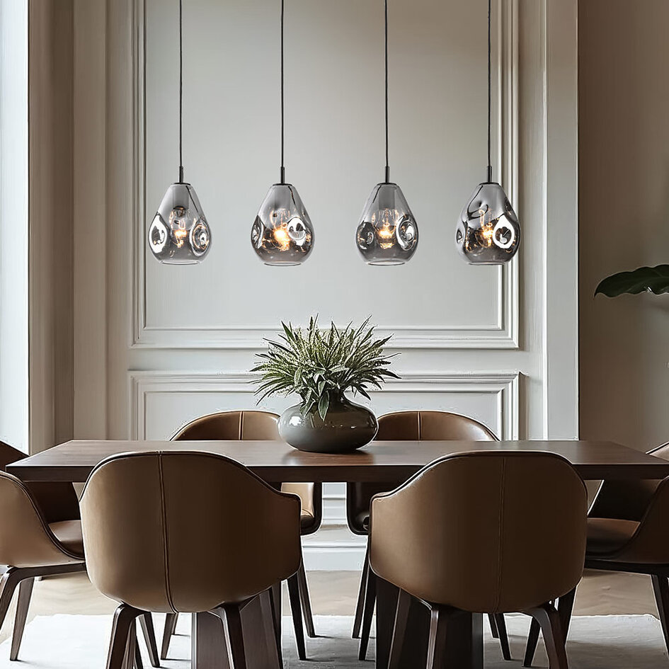 4-lichts design hanglamp zwart met smoke glas - Faliste