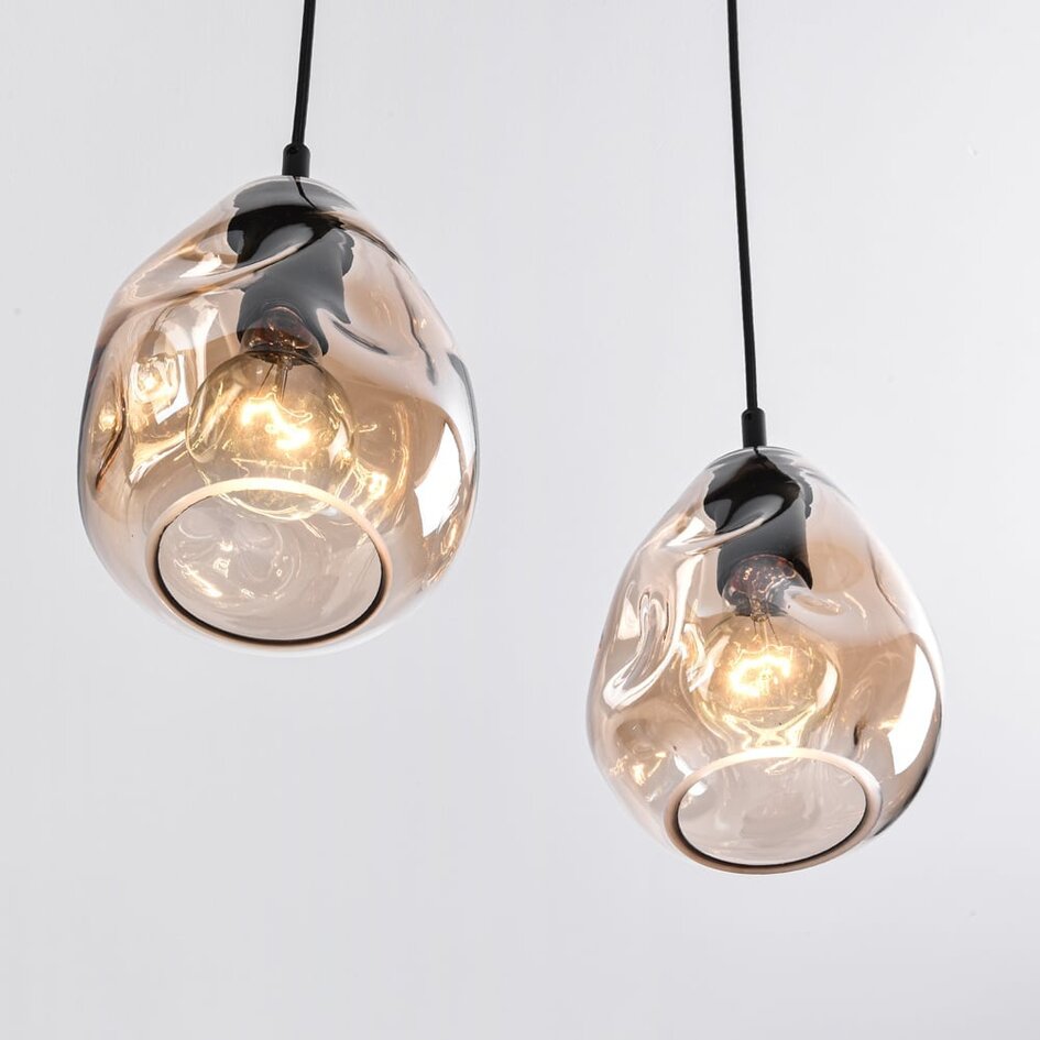 Moderne glazen hanglamp zwart met amber glas, 4-lichts - Faliste