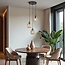 Design zwarte hanglamp met amber glas, 3-lichts - Lainas