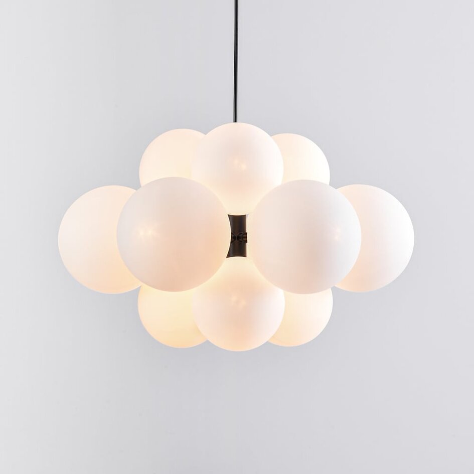 Moderne hanglamp 12-lichts zwart met melkwit glas - Decadi