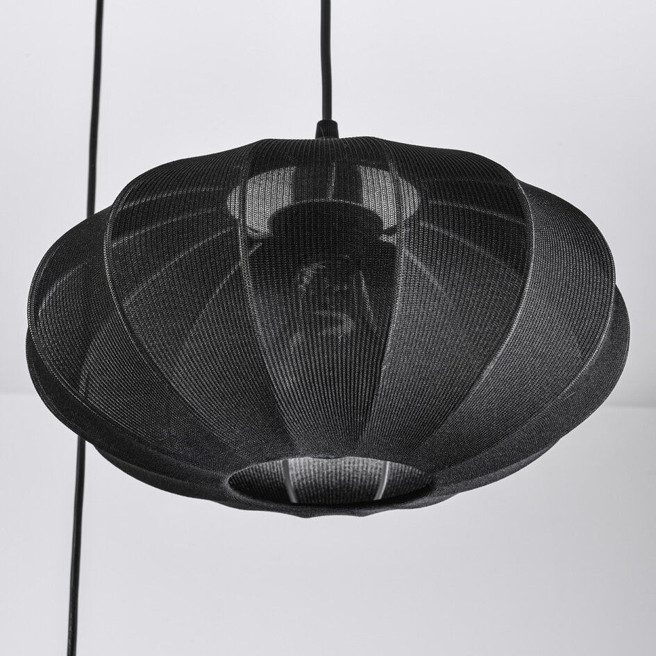 3-lichts japandi hanglamp met zwarte stoffen lampionnen - Fabrica