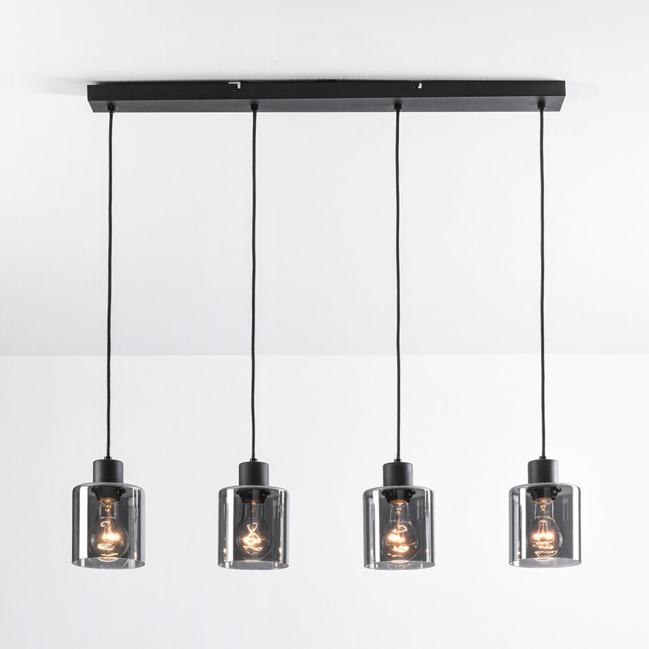 Moderne hanglamp zwart met smoke glas, 4-lichts - Palaio
