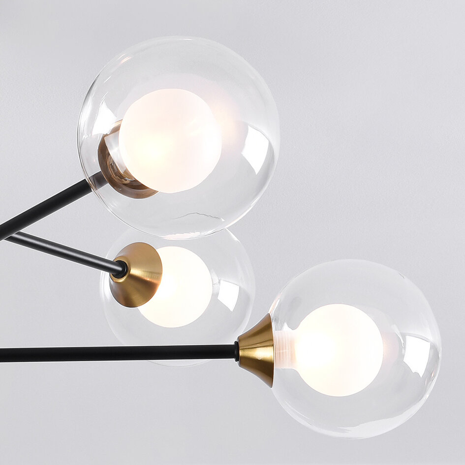 Design plafondlamp zwart met goud, 6-lichts - Aura