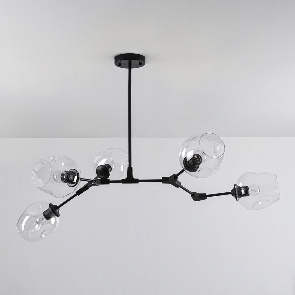 Design hanglamp  5-lichts zwart met transparant glas - Salome