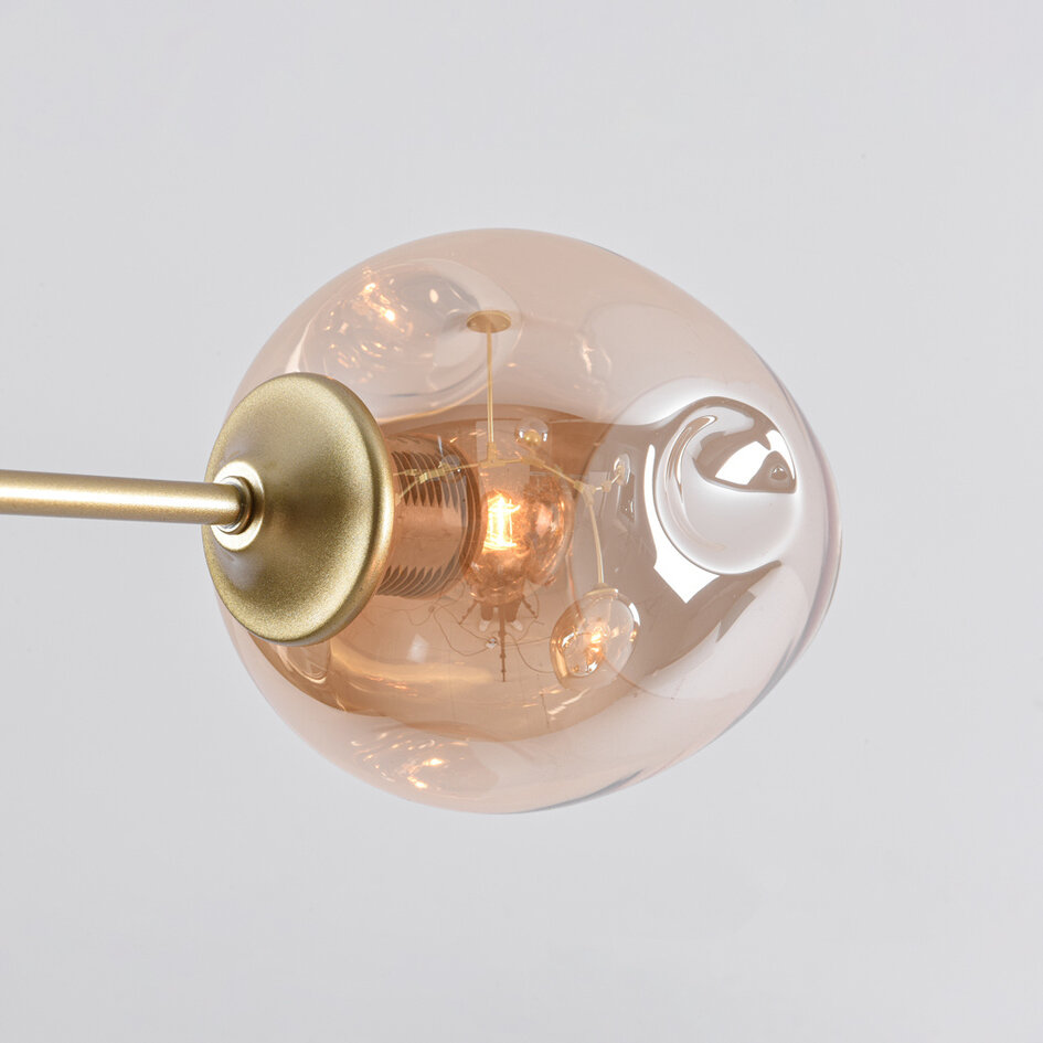 Design hanglamp  7-lichts goud met amber glas - Stefanie