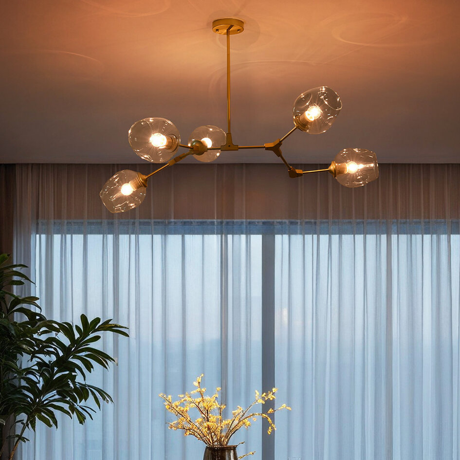 Design hanglamp  5-lichts goud met transparant glas - Selini
