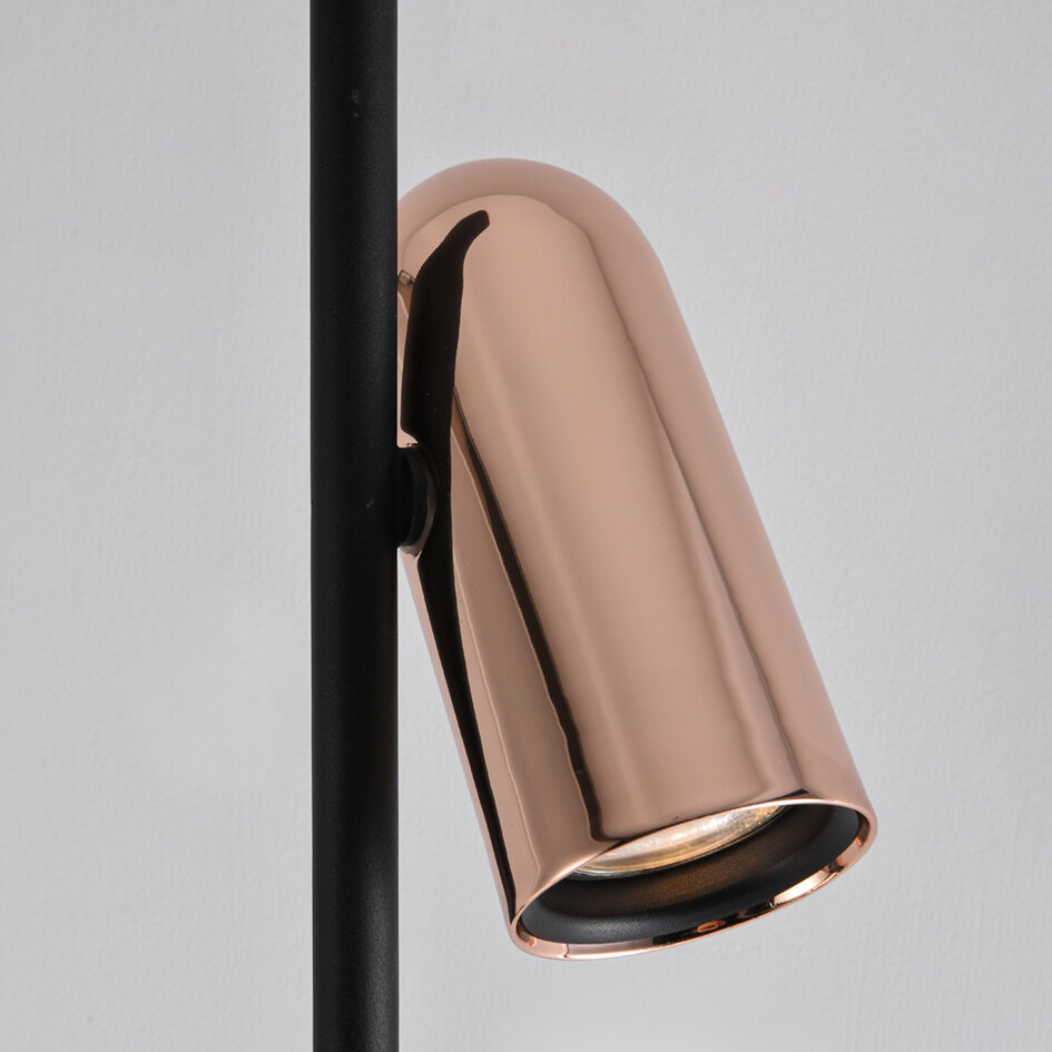 Zwarte vloerlamp Kisho met 2 spots - gouden details