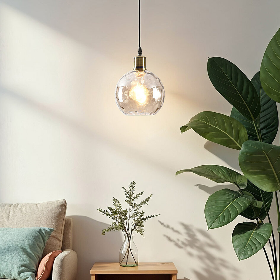 1-lichts hanglamp Lotte - cognac glas + bolling