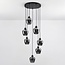 7-lichts hanglamp zwart met smoke grijs glas - Hollister