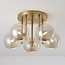 Moderne plafondlamp Amora messing met cognac glas, 5-lichts