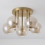 Moderne plafondlamp Amora messing met cognac glas, 5-lichts